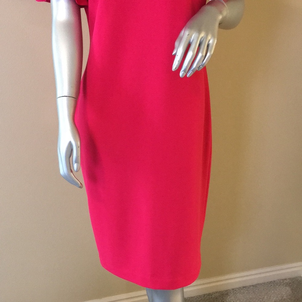 CALVIN KLEIN | Ruffle Short Sleeve Sheath Dress Hot Coral Pink đź©· - Picture 3 of 16